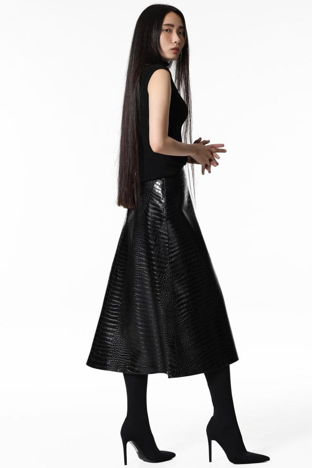 Paper Moon - Korean Women Fashion - #pursuepretty - croco leather midi flared skirt   - 5