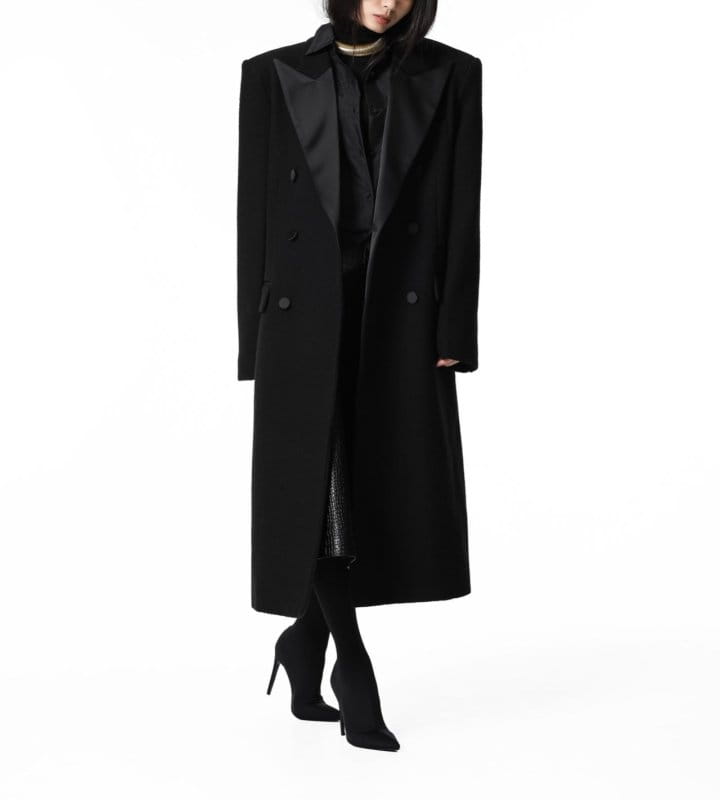 Paper Moon - Korean Women Fashion - #restrostyle - LUX Tuxedo satin peaked lapel tweed double breasted coat  - 5