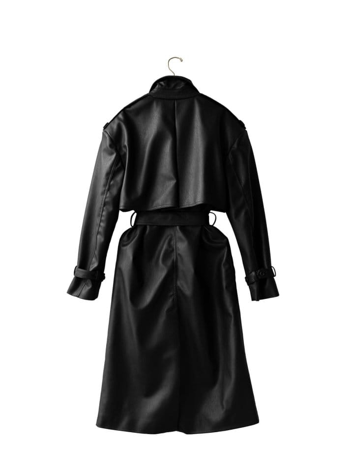 Paper Moon - Korean Women Fashion - #romanticstyle - oversized double breasted vegan leather trench coat - 5