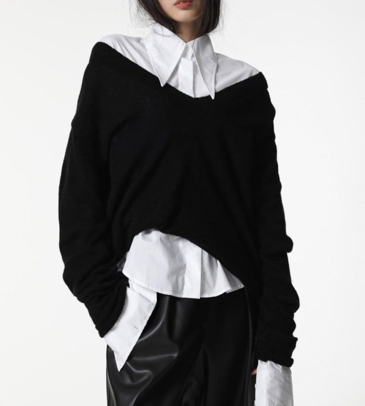 Paper Moon - Korean Women Fashion - #romanticstyle - alpaca wool deep V ~ neck knit top - 3