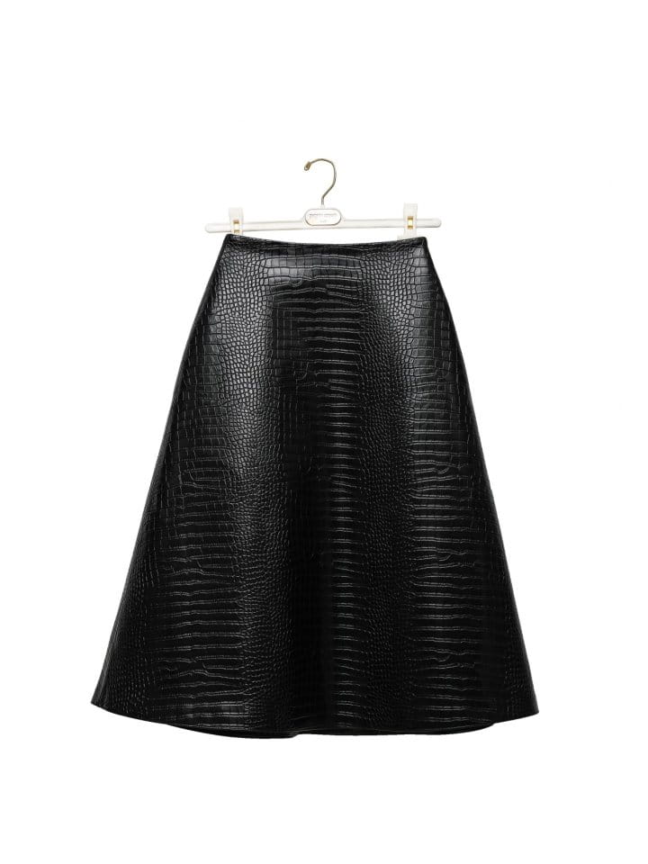 Paper Moon - Korean Women Fashion - #romanticstyle - croco leather midi flared skirt   - 7