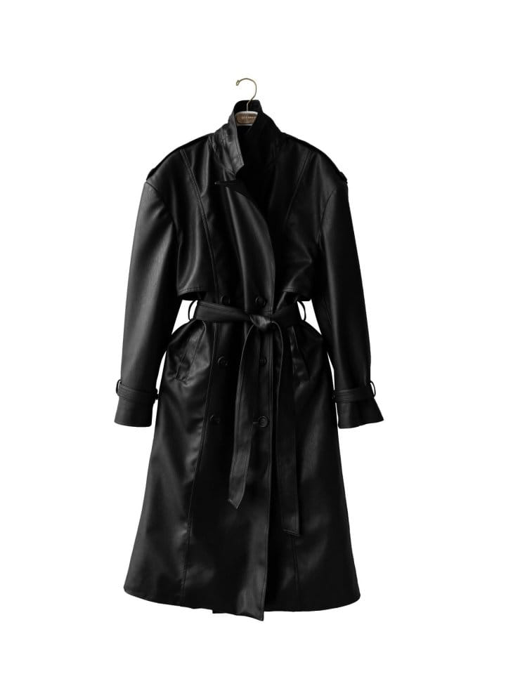 Paper Moon - Korean Women Fashion - #shopsmall - oversized double breasted vegan leather trench coat - 6