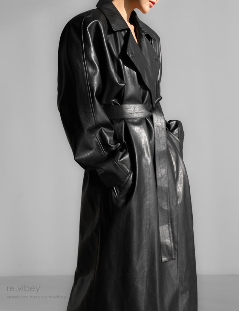 Paper Moon - Korean Women Fashion - #shopsmall - padded shoulder oversized vegan leather maxi trench coat - 9