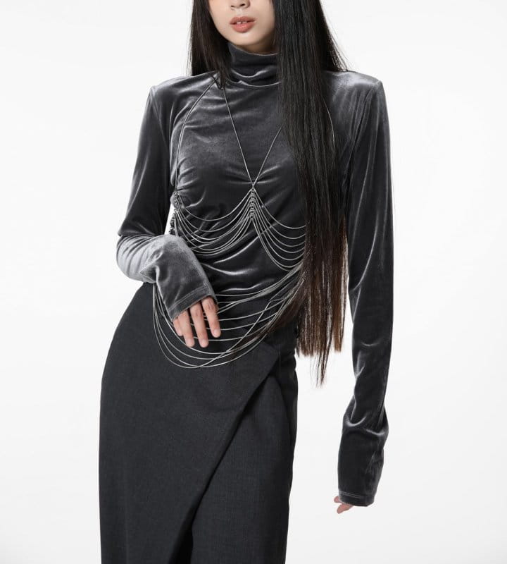 Paper Moon - Korean Women Fashion - #thatsdarling - velvet highneck long sleeved top