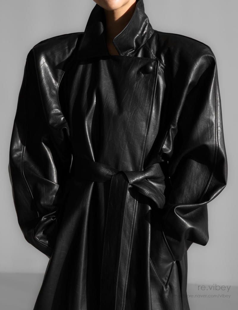 Paper Moon - Korean Women Fashion - #thatsdarling - padded shoulder oversized vegan leather maxi trench coat - 10
