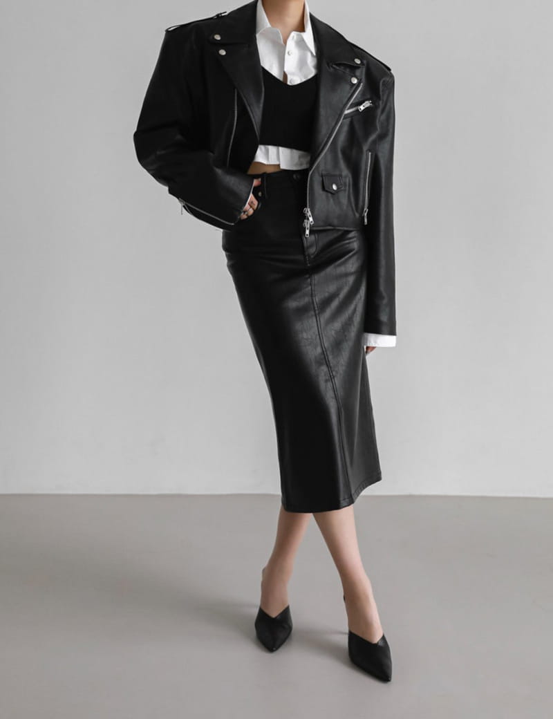 Paper Moon - Korean Women Fashion - #thatsdarling - oversized vegan leather cropped chunky biker jacket - 6
