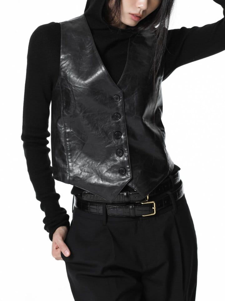 Paper Moon - Korean Women Fashion - #thatsdarling - vegan washed leather button down vest - 2