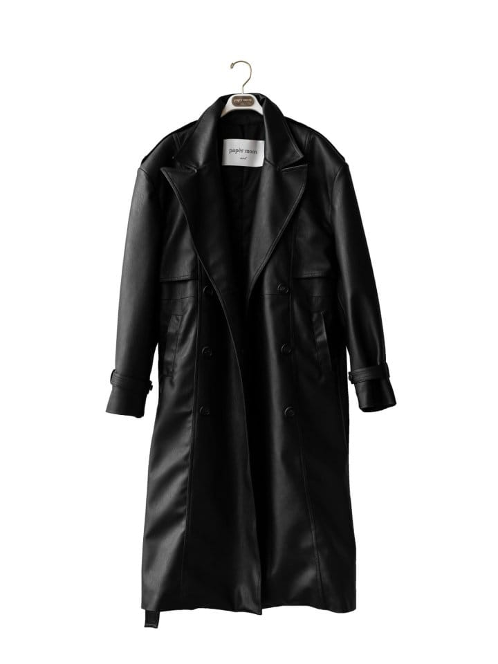 Paper Moon - Korean Women Fashion - #thelittlethings - oversized double breasted vegan leather trench coat - 8