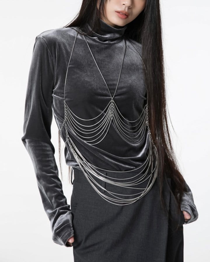 Paper Moon - Korean Women Fashion - #thelittlethings - velvet highneck long sleeved top - 2