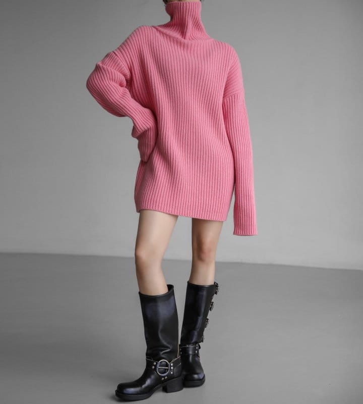 Paper Moon - Korean Women Fashion - #vintagekidsstyle - turtle neck ribbed knit mini dress - 7