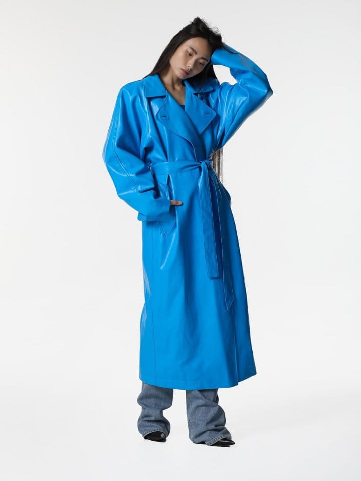 Paper Moon - Korean Women Fashion - #vintagekidsstyle - padded shoulder oversized vegan leather maxi trench coat - 5