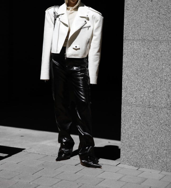 Paper Moon - Korean Women Fashion - #vintagekidsstyle - oversized vegan leather cropped chunky biker jacket
