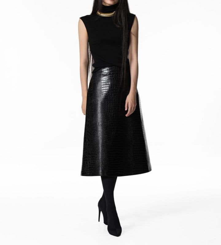 Paper Moon - Korean Women Fashion - #vintageinspired - croco leather midi flared skirt   - 4
