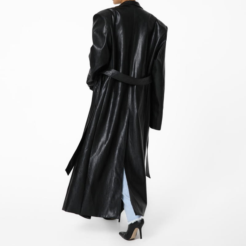 Paper Moon - Korean Women Fashion - #womensfashion - oversized vegan leather robe maxi coat - 12