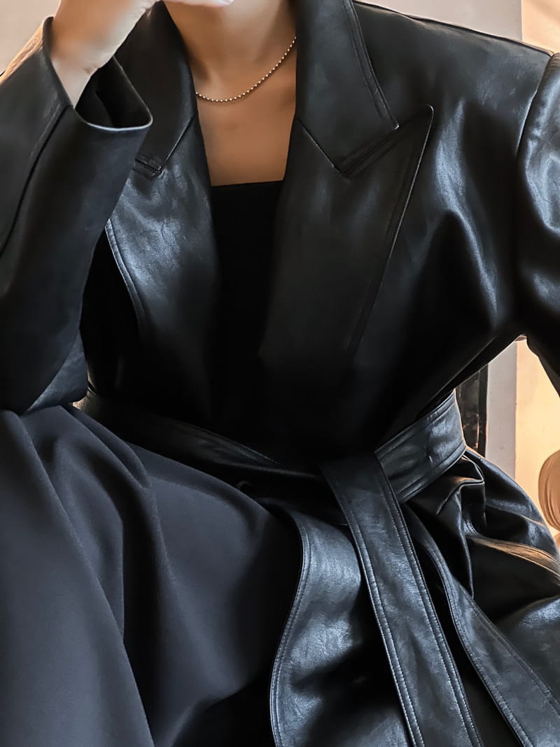 Paper Moon - Korean Women Fashion - #womensfashion - oversized vegan leather robe maxi coat - 2