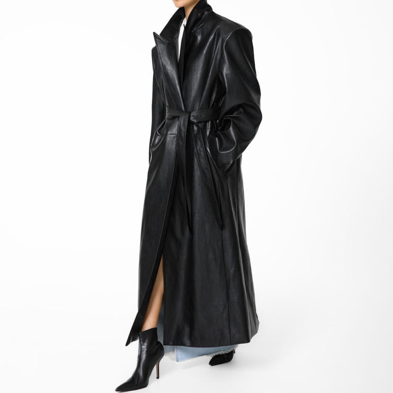 Paper Moon - Korean Women Fashion - #womensfashion - oversized vegan leather robe maxi coat - 6