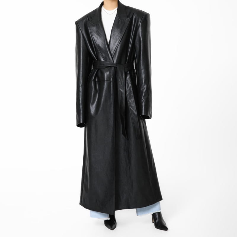Paper Moon - Korean Women Fashion - #womensfashion - oversized vegan leather robe maxi coat - 8