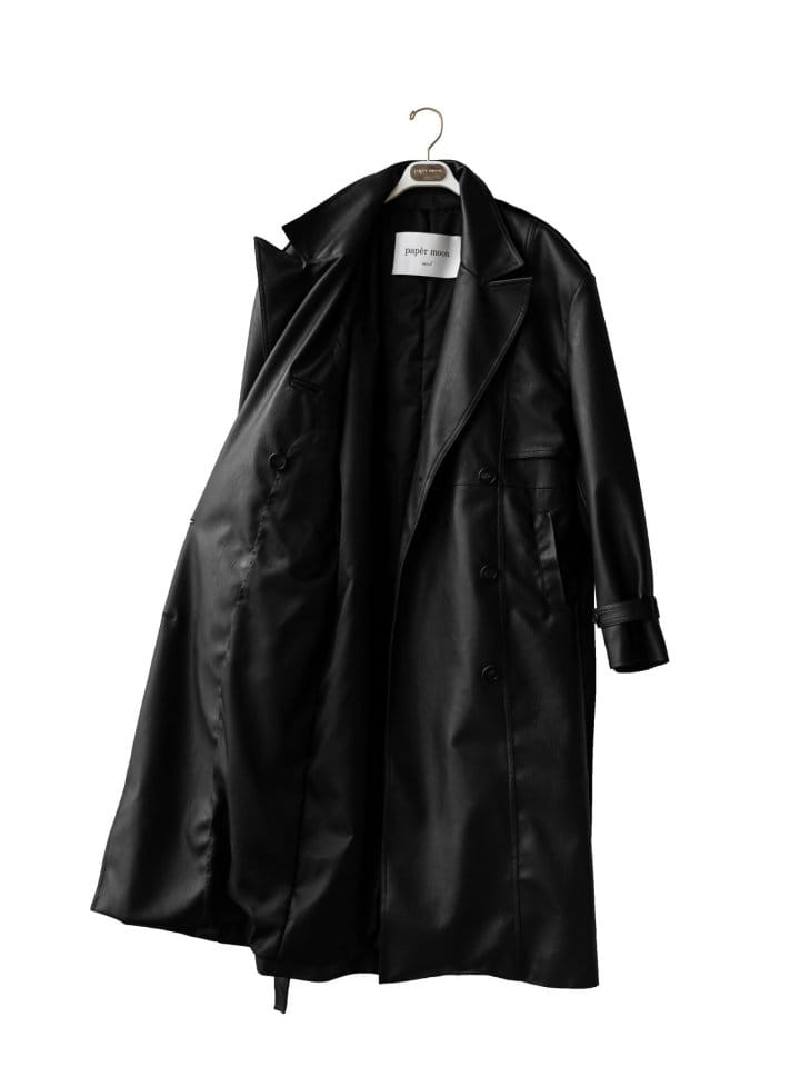 Paper Moon - Korean Women Fashion - #womensfashion - oversized double breasted vegan leather trench coat - 10
