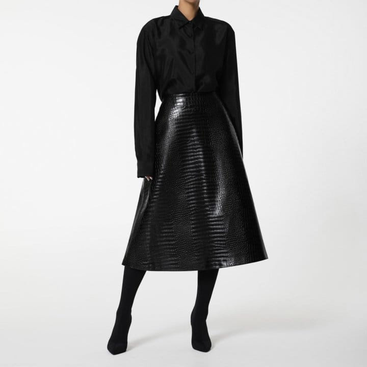 Paper Moon - Korean Women Fashion - #womensfashion - croco leather midi flared skirt