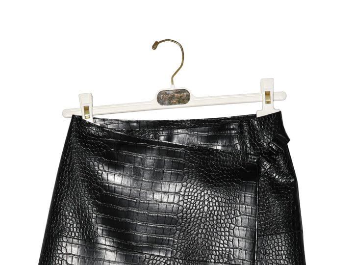 Paper Moon - Korean Women Fashion - #womensfashion - croco leather midi flared skirt - 9