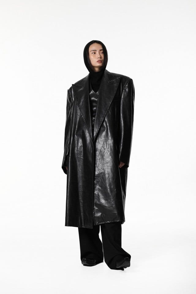 Paper Moon - Korean Women Fashion - #womensfashion - LUX peaked lapel detail vegan washed leather coat