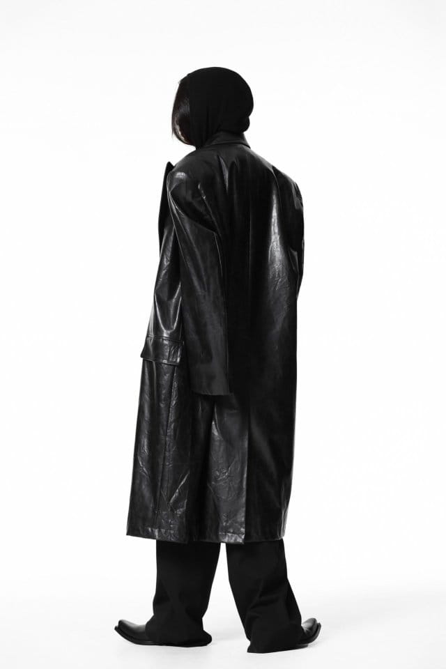 Paper Moon - Korean Women Fashion - #womensfashion - LUX peaked lapel detail vegan washed leather coat - 3