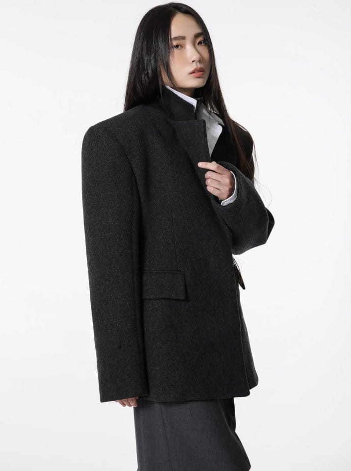 Paper Moon - Korean Women Fashion - #womensfashion - LUX padded shoulder hidden button wool blazer - 2
