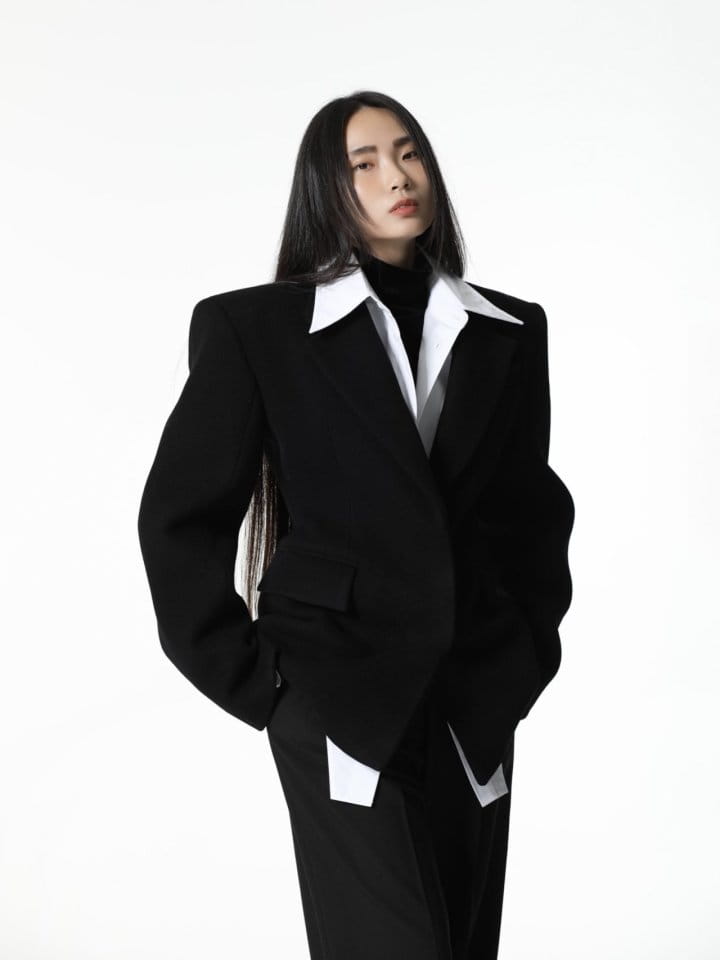 Paper Moon - Korean Women Fashion - #womensfashion - LUX padded shoulder hidden button wool blazer - 8