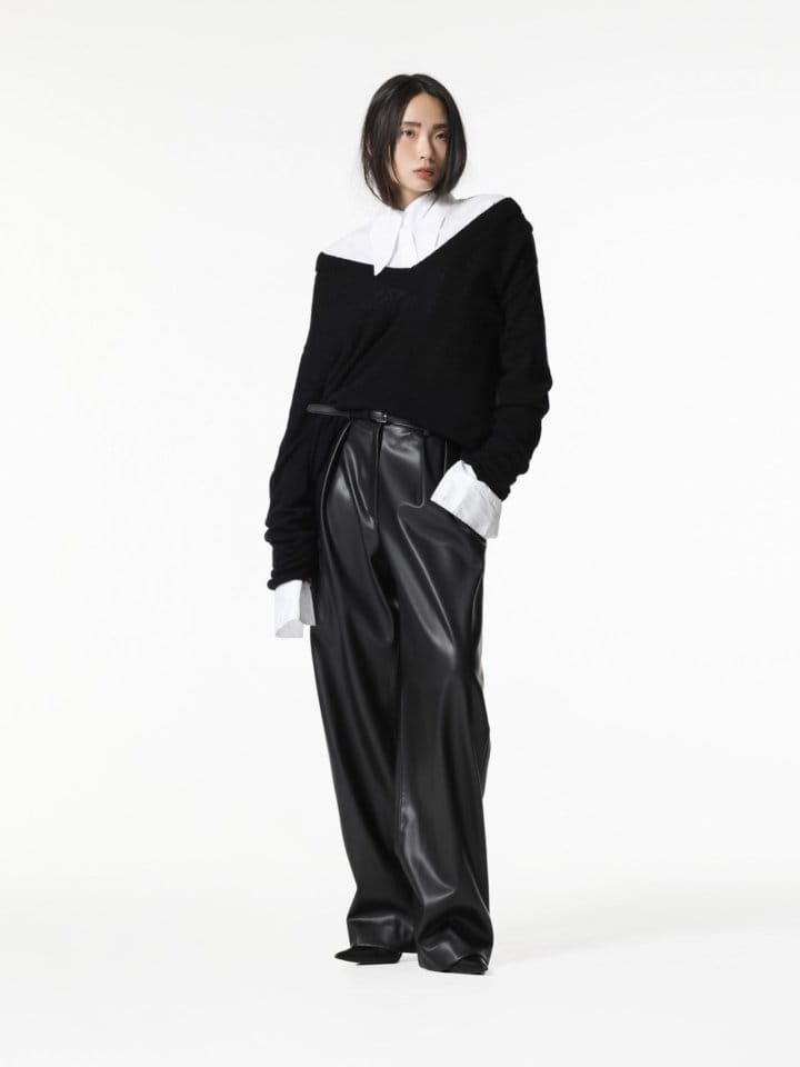 Paper Moon - Korean Women Fashion - #womensfashion - leather low waisted double pleats wide trousers