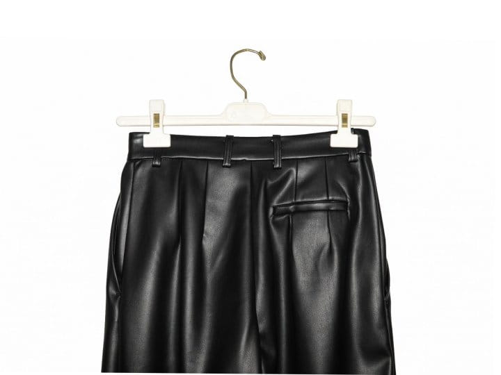 Paper Moon - Korean Women Fashion - #womensfashion - leather low waisted double pleats wide trousers - 11
