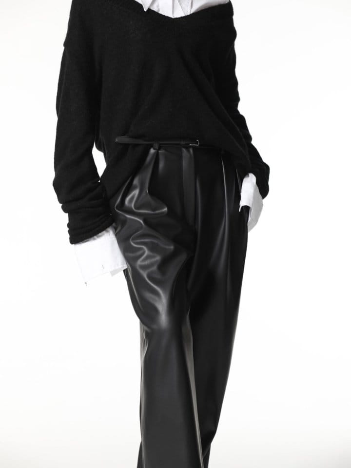 Paper Moon - Korean Women Fashion - #womensfashion - leather low waisted double pleats wide trousers - 3