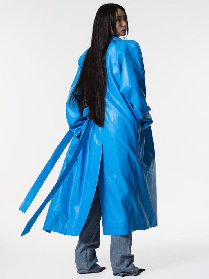Paper Moon - Korean Women Fashion - #womensfashion - padded shoulder oversized vegan leather maxi trench coat - 3