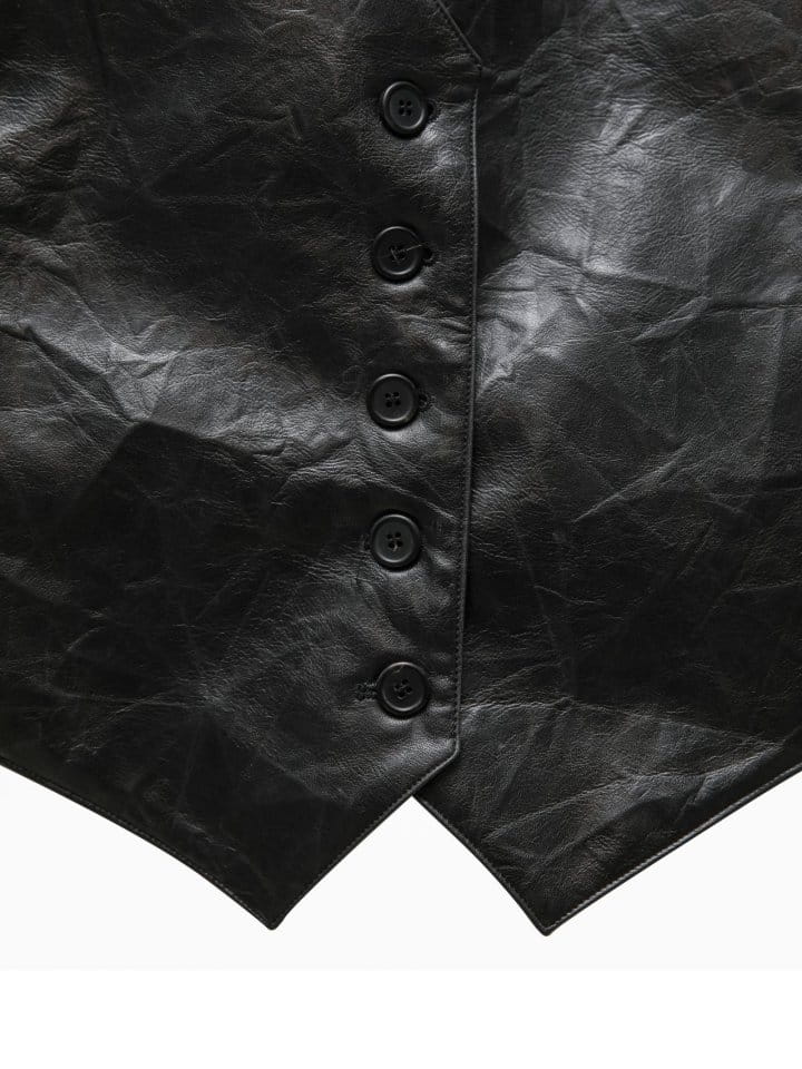 Paper Moon - Korean Women Fashion - #womensfashion - vegan washed leather button down vest - 11