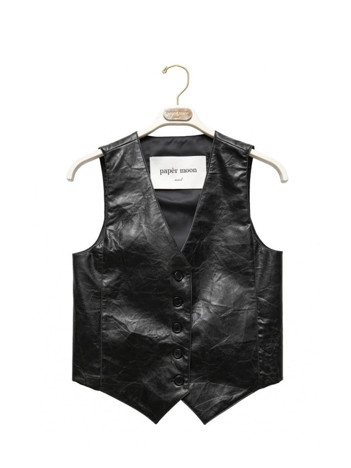 Paper Moon - Korean Women Fashion - #womensfashion - vegan washed leather button down vest - 5