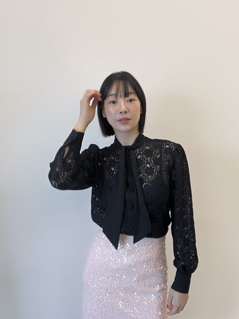 Verni - Korean Women Fashion - #momslook - Lace Tie Blouse - 2