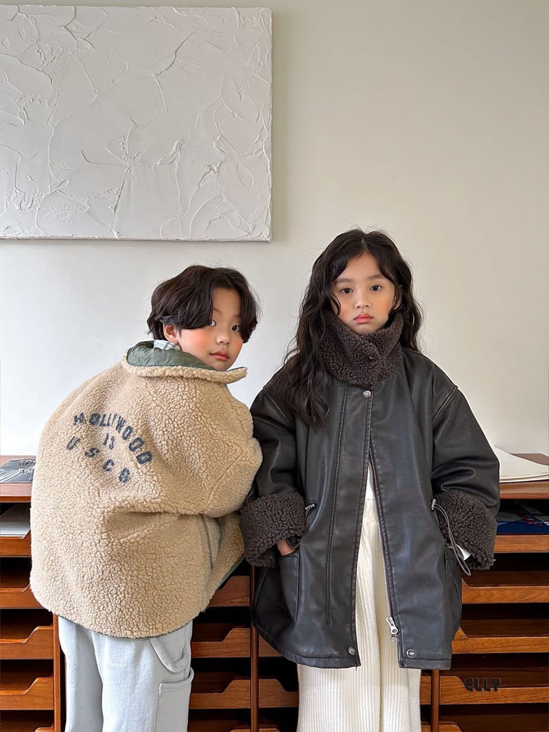 Ellymolly - Korean Children Fashion - #todddlerfashion - Pigment Leather Jumper - 2