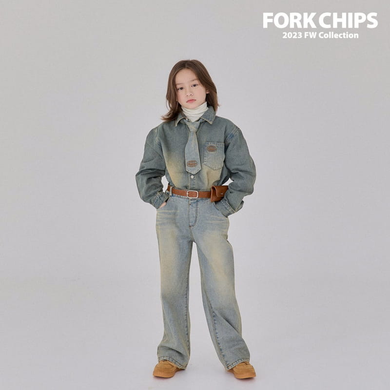 Fork Chips - Korean Children Fashion - #discoveringself - Western Jeans
