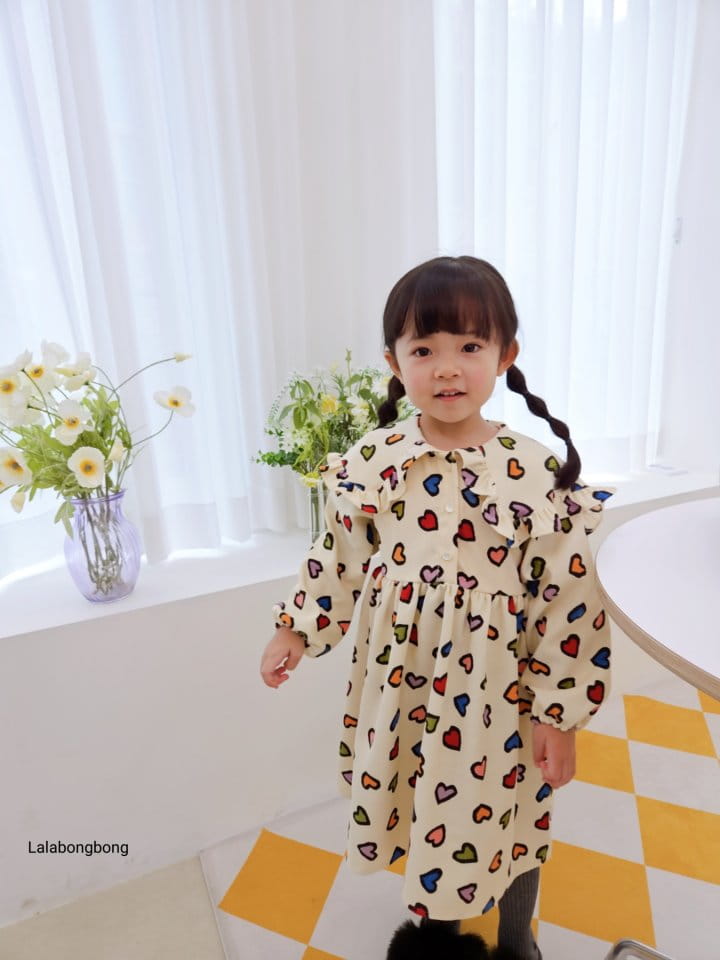 Lalabongbong - Korean Children Fashion - #kidsshorts - Heart Collar One-piece - 2