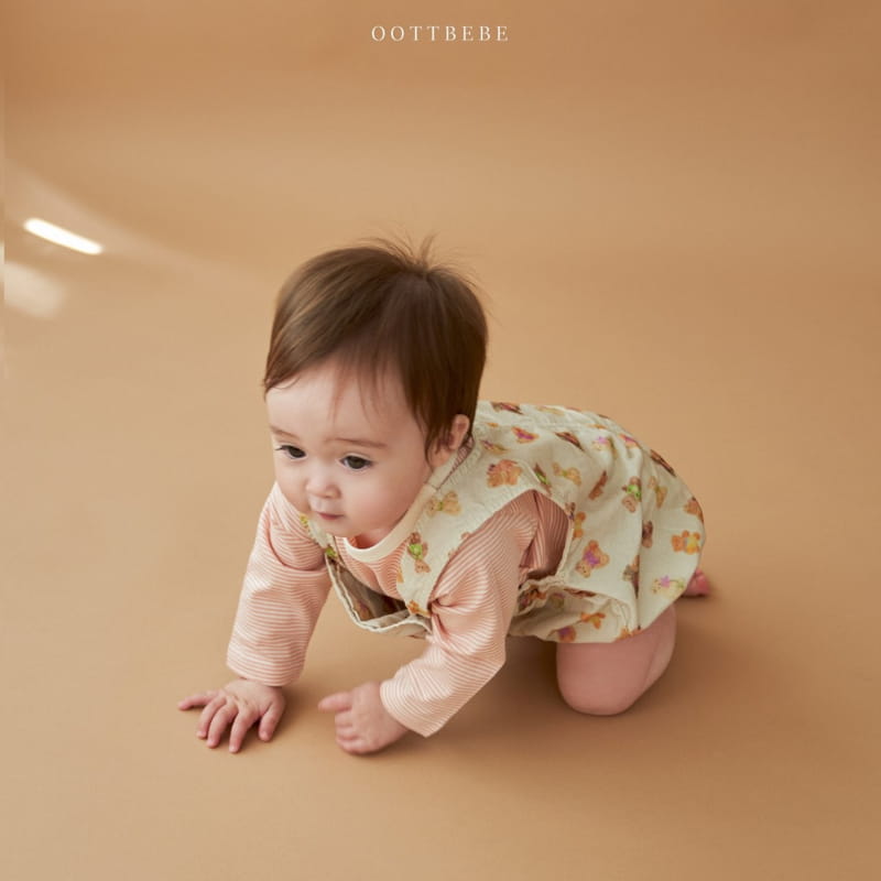 Oott Bebe - Korean Baby Fashion - #babyclothing - Bear Friend Dungarees Bodysuit - 7