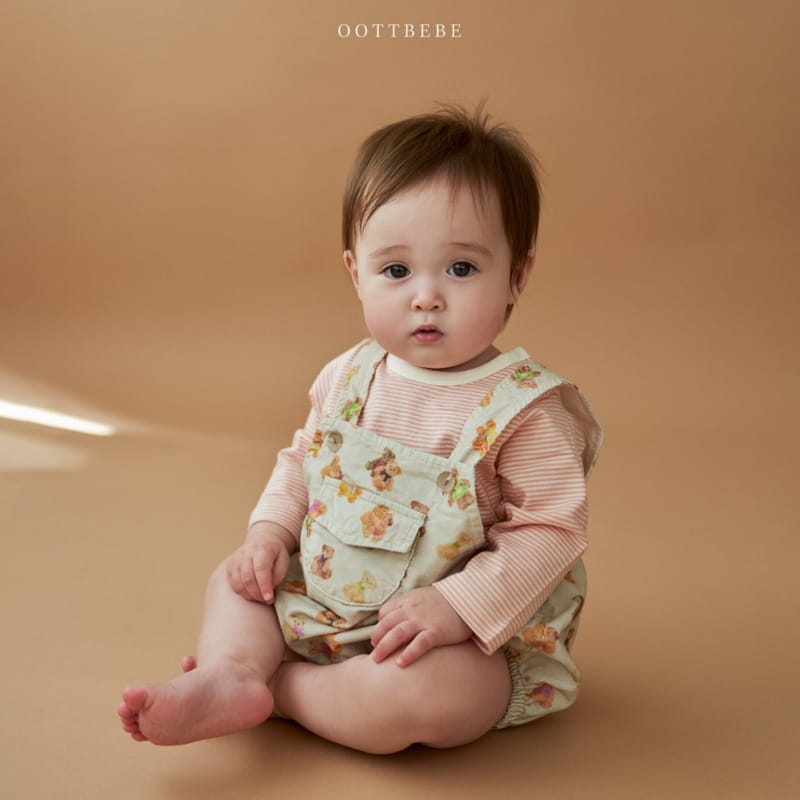 Oott Bebe - Korean Baby Fashion - #babyfashion - Bear Friend Dungarees Bodysuit - 8