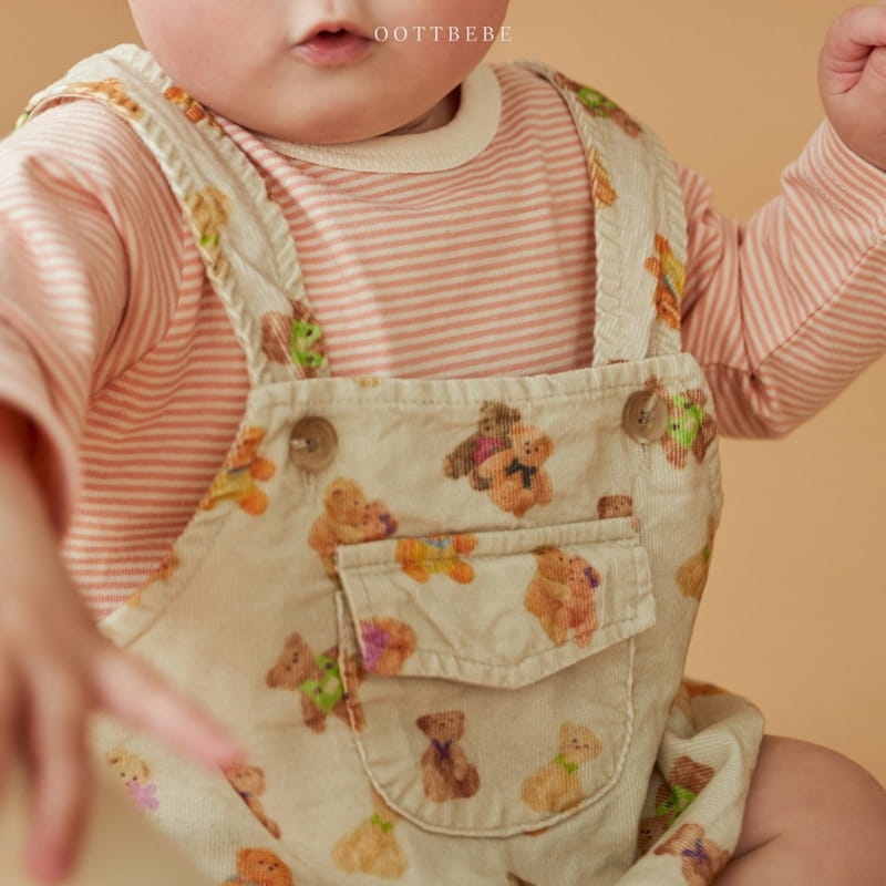 Oott Bebe - Korean Baby Fashion - #babygirlfashion - Bear Friend Dungarees Bodysuit - 10