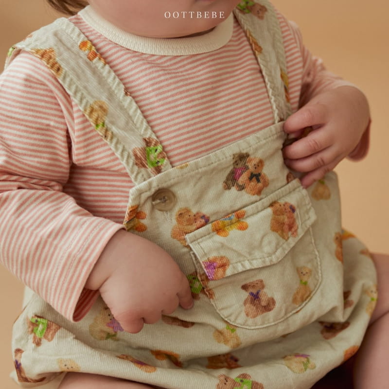 Oott Bebe - Korean Baby Fashion - #babylifestyle - Bear Friend Dungarees Bodysuit - 11
