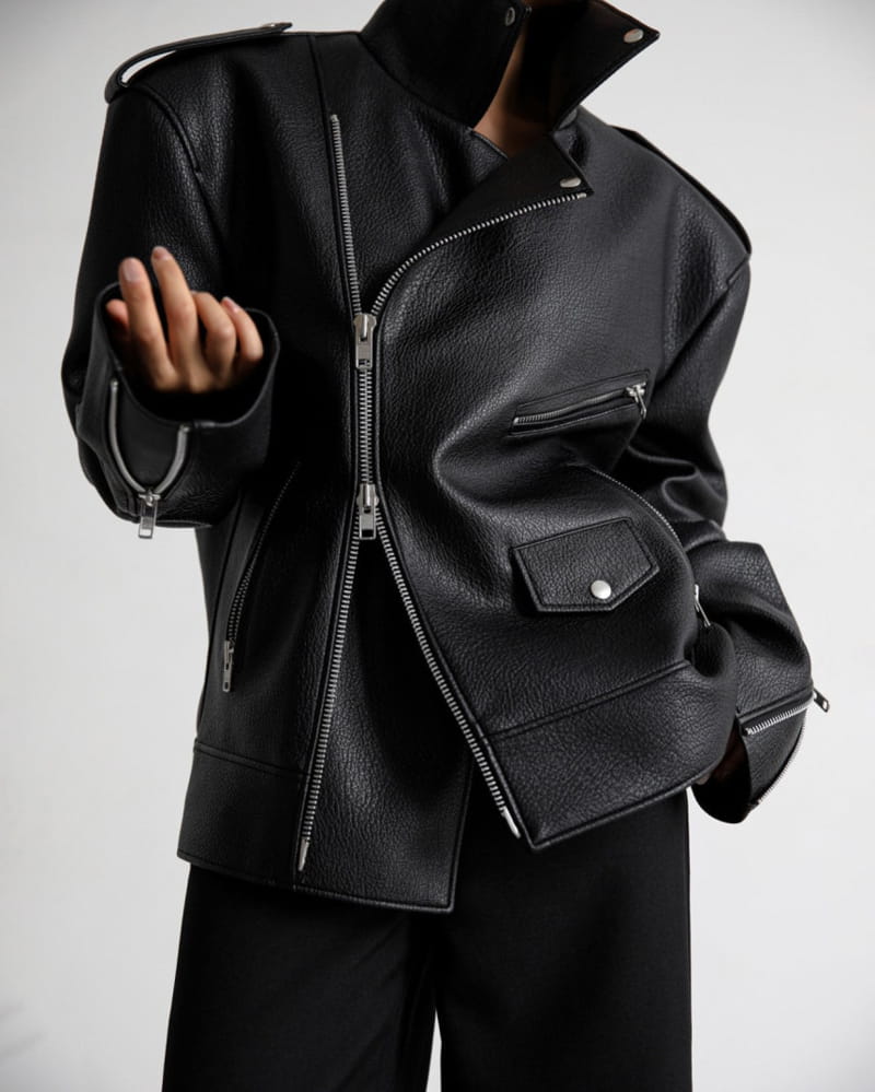 Paper Moon - Korean Women Fashion - #momslook - oversized chunky zipped vegan leather biker jacket - 6