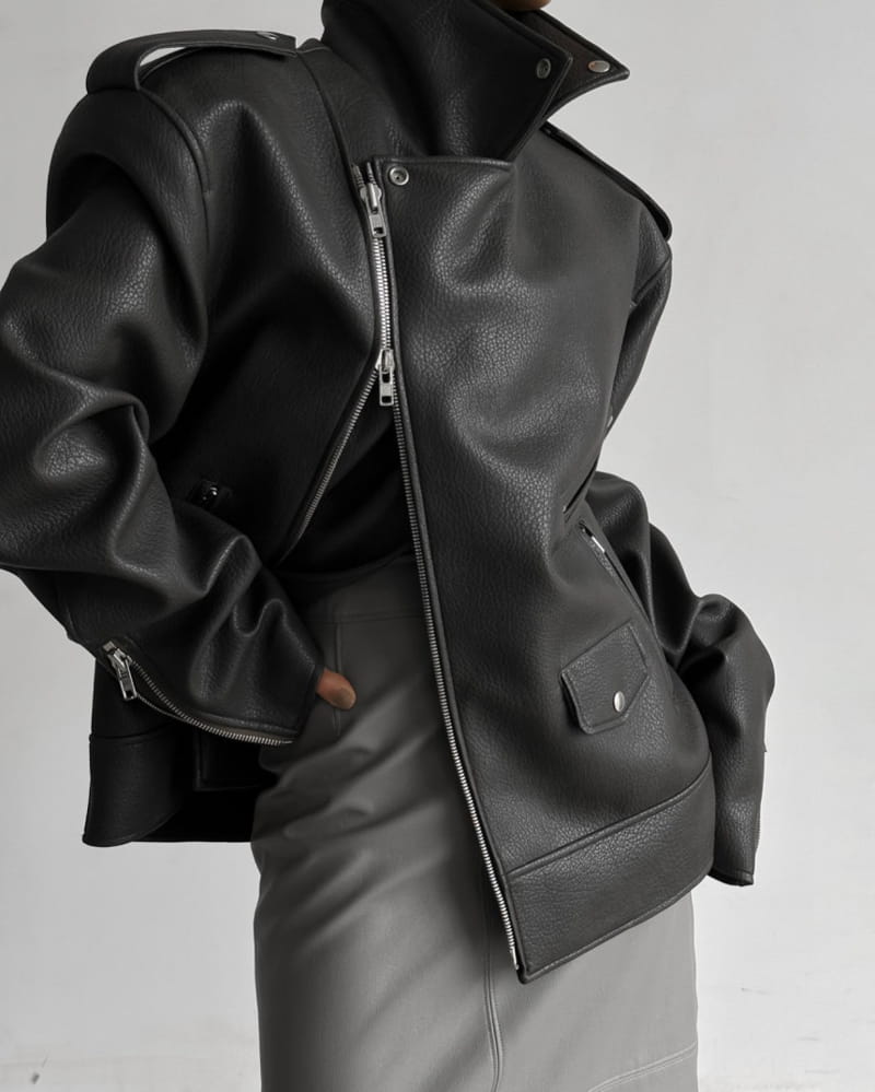 Paper Moon - Korean Women Fashion - #momslook - oversized chunky zipped vegan leather biker jacket - 8