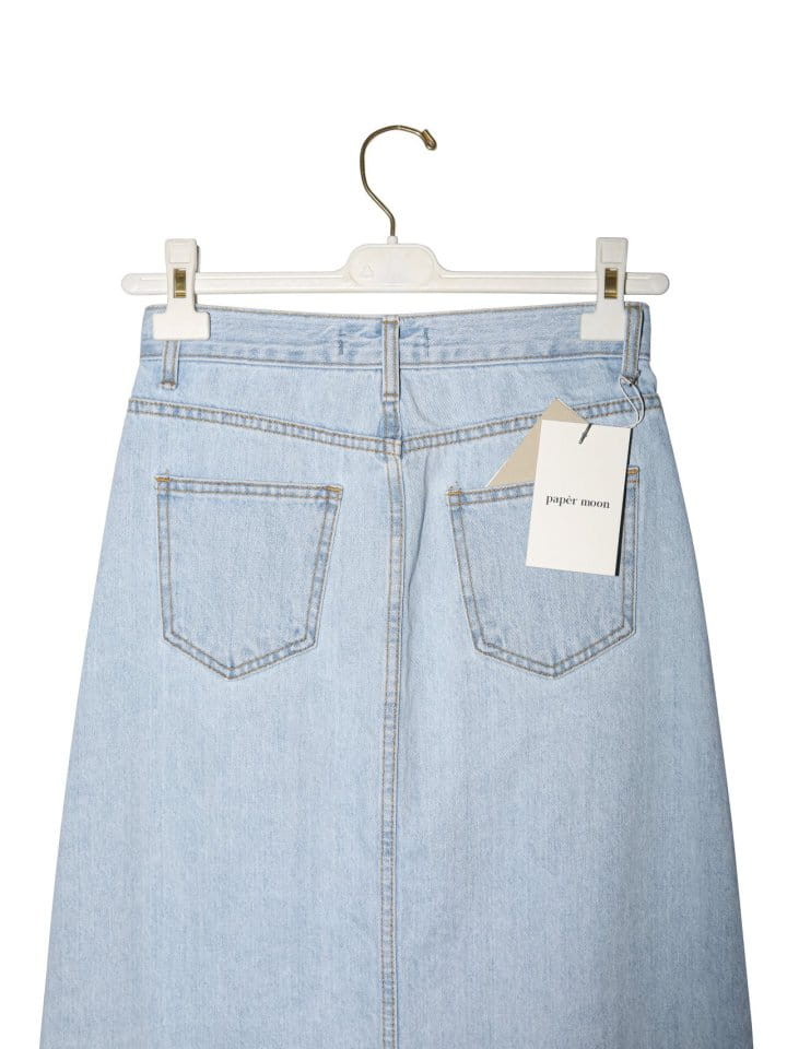 Paper Moon - Korean Women Fashion - #momslook - iced blue maxi front slit flared denim skirt - 10