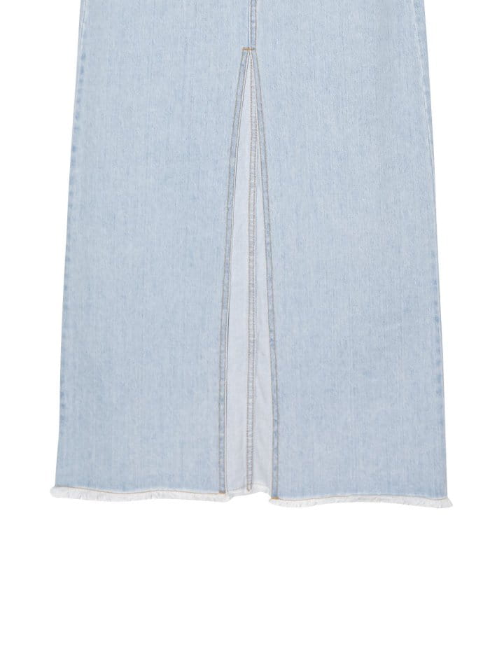 Paper Moon - Korean Women Fashion - #momslook - iced blue maxi front slit flared denim skirt - 8
