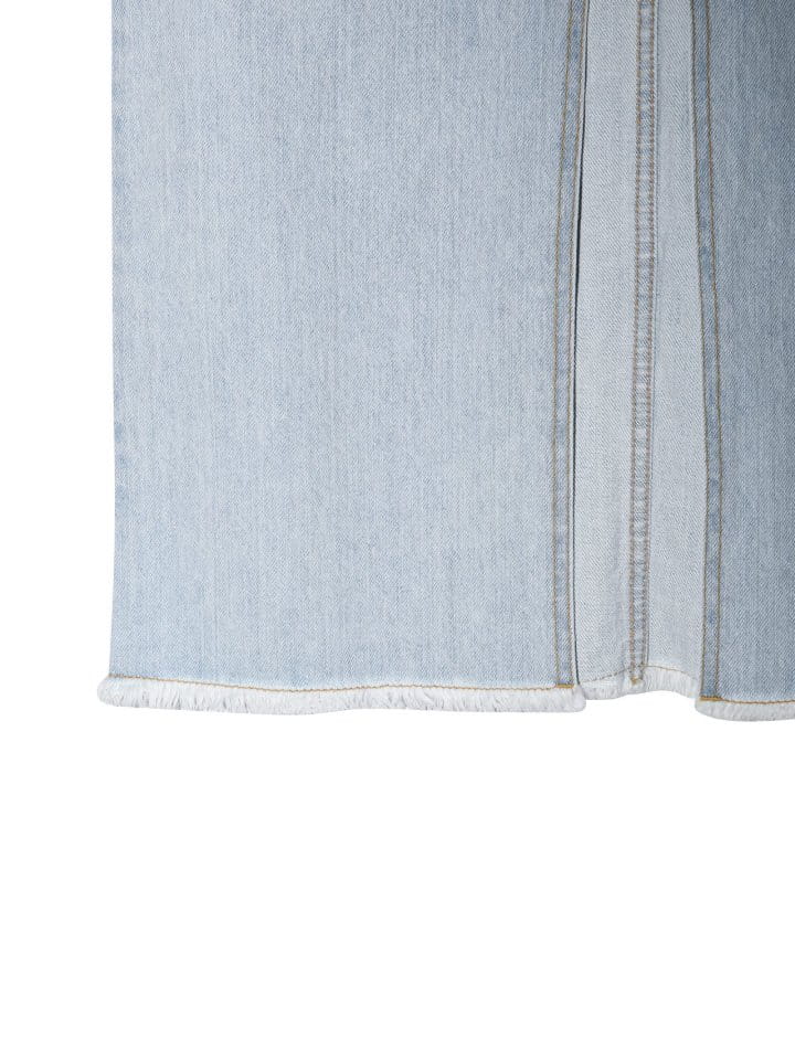 Paper Moon - Korean Women Fashion - #momslook - iced blue maxi front slit flared denim skirt - 9