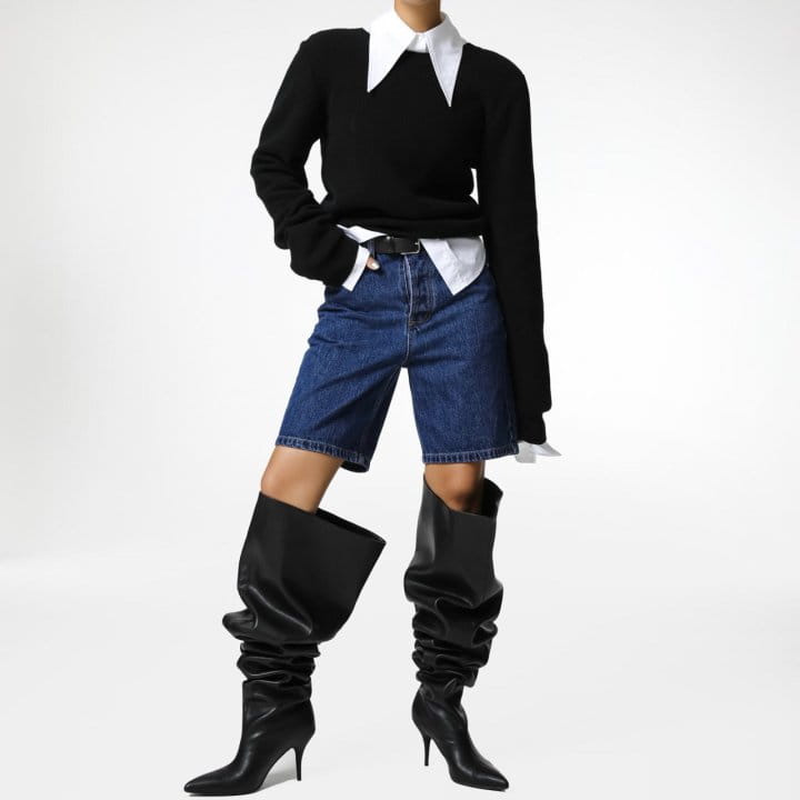 Paper Moon - Korean Women Fashion - #momslook - classic slim fit indigo denim bermuda shorts - 5