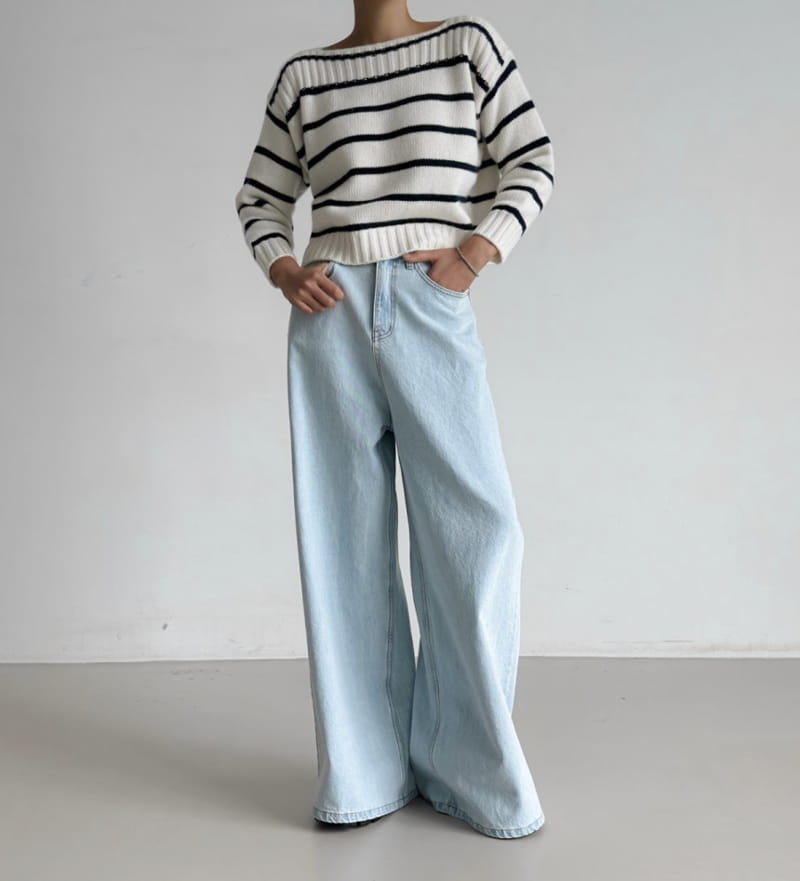 Paper Moon - Korean Women Fashion - #momslook - boatneck striped cashmere knit top - 9