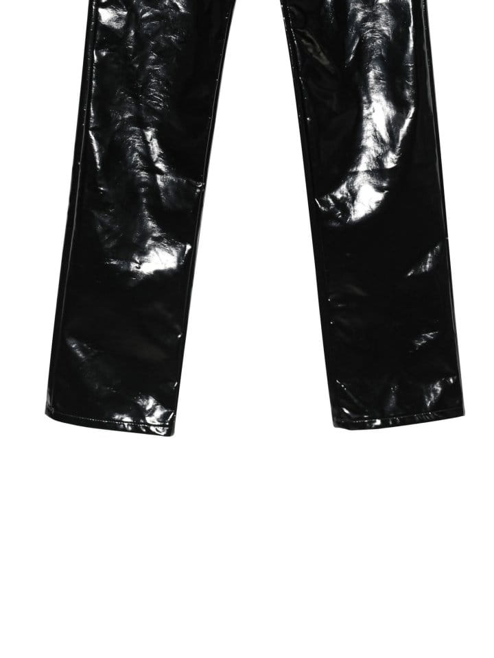 Paper Moon - Korean Women Fashion - #momslook - patent vegan leather coated straight pants - 10